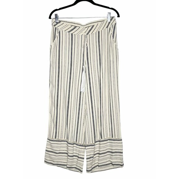 Soft Surroundings Striped Wide Leg Crop Pants Cream Tassel Tie Size S Coastal - Picture 1 of 10